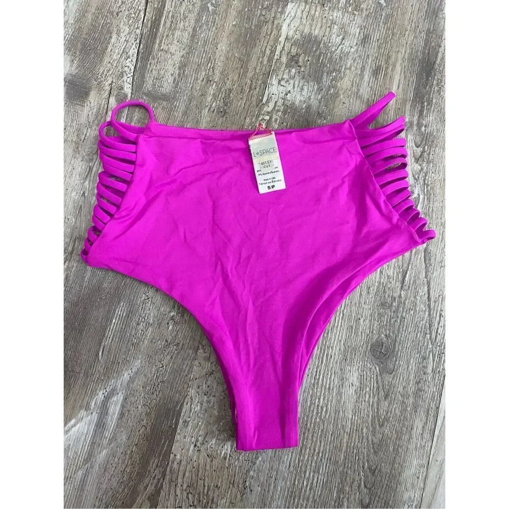 L Space Harrington Bitsy Cut High Waisted Bikini Bottoms Pink Womens Sz Small